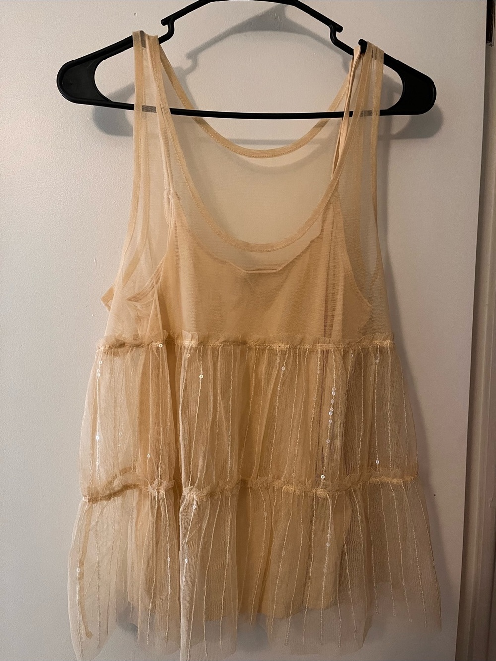American Eagle Sheer Tiered Sequin Tank - Champagne